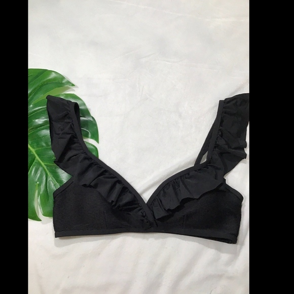 NEW Tart Collections Paige Ruffled Ribbed Bikini Top in Black [SZ Medium ]‎ - Picture 3 of 8